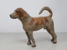 An antique cast metal and painted Model of a Foxhound 5 1/2in H