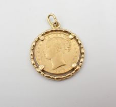 A Victorian young head shield back Sovereign 1872, in pendant mount, approx 11.70gms