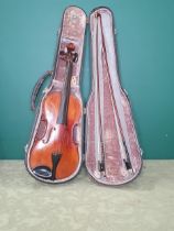 A Nicolas Mathaeu full size Violin with two piece back and including two bows in case