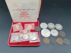 A Muscat and Oman 1970 Specimen Coin Set in case of issue with certificate, along with a silver