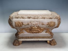 A small Continental painted Altar with gilt mouldings, 18in W