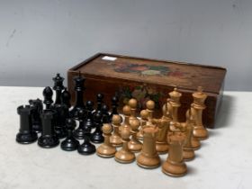 Amendment: A Staunton pattern, possibly by Ayres, boxwood and ebony Chess Set, four pieces