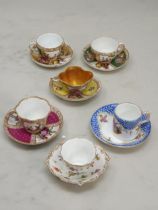 Six Continental miniature Cabinet Cups and Saucers (one saucer A/F)