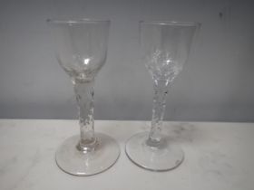 Two Georgian facet cut stem Glasses, domed foot with bell shaped bowl