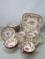 A 19th Century Chamberlain Worcester part Tea Service with painted designs of floral bouquets