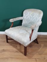 A Georgian Gainsborough type Armchair with mahogany frame, square fluted front supports, cross