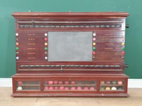 A 19th Century mahogany Snooker Score Board with a set of Balls 3ft 8in W x 2ft 10in H