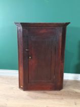 An 18th Century oak hanging Corner Cupboard with single panelled door enclosing shelves, 3ft H