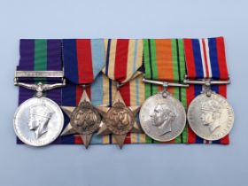 Five; General Service Medal with 'Palestine' Clasp, 1939-45 Star, Africa Star, Defence and War Medal