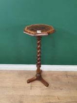 An 18th Century oyster veneer Candle Stand with octagonal top with satinwood crossbanding and