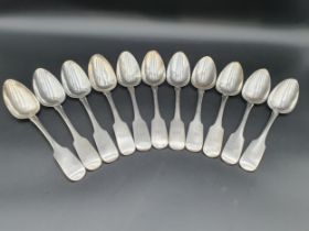 Eleven George III Irish silver Table Spoons fiddle pattern engraved initials, Dublin 1816/1825,