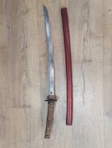 A Japanese WWII N.C.O's Katana with lacquered bamboo Scabbard (A/F) 31in overall