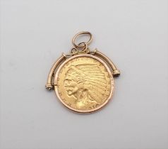 A United States of America 'Indian head' two and a half Dollar gold Coin, 1910 in pendant mount,