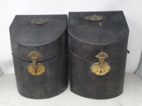 A pair of Georgian shagreen Knife Boxes with sloping lids having brass escutcheons and handles,