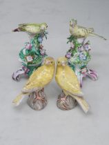 A pair of 19th Century Dresden Canaries (A/F restored) 3 3/4in H, and another pair of Continental