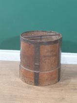 A wooden Corn Bin, metal bound and stamped 'Double Decalc?', 13in H x 12in Diam