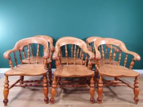 A set of 6 19th Century bowback Armchairs, the shaped top rail and arms on turned supports above a
