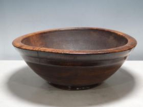 A 19th Century sycamore Dairy Bowl with incised detail, 15in diam
