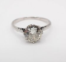 A Diamond single stone Ring claw-set old-cut stone, estimated 1.50cts, unmarked, untested, ring size