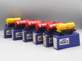 Six Hornby Dublo 3-rail Tank Wagons, Nr M-Mint boxed. Wagons are all Nr M-Mint, boxes VG-