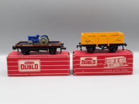 Hornby Dublo 4660 United Glass Ltd Sand Wagon and 4649 Low-sided Wagon with tractor, boxed,