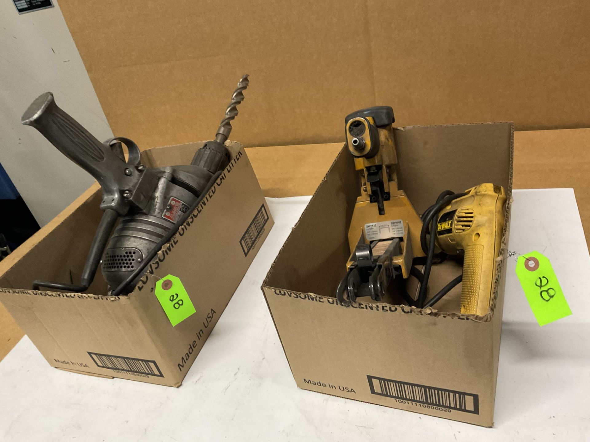 Dewalt dw100 corded drill , Bostitch air stapler (5/8 to 7/8 width staples) , heavy duty Milwaukee