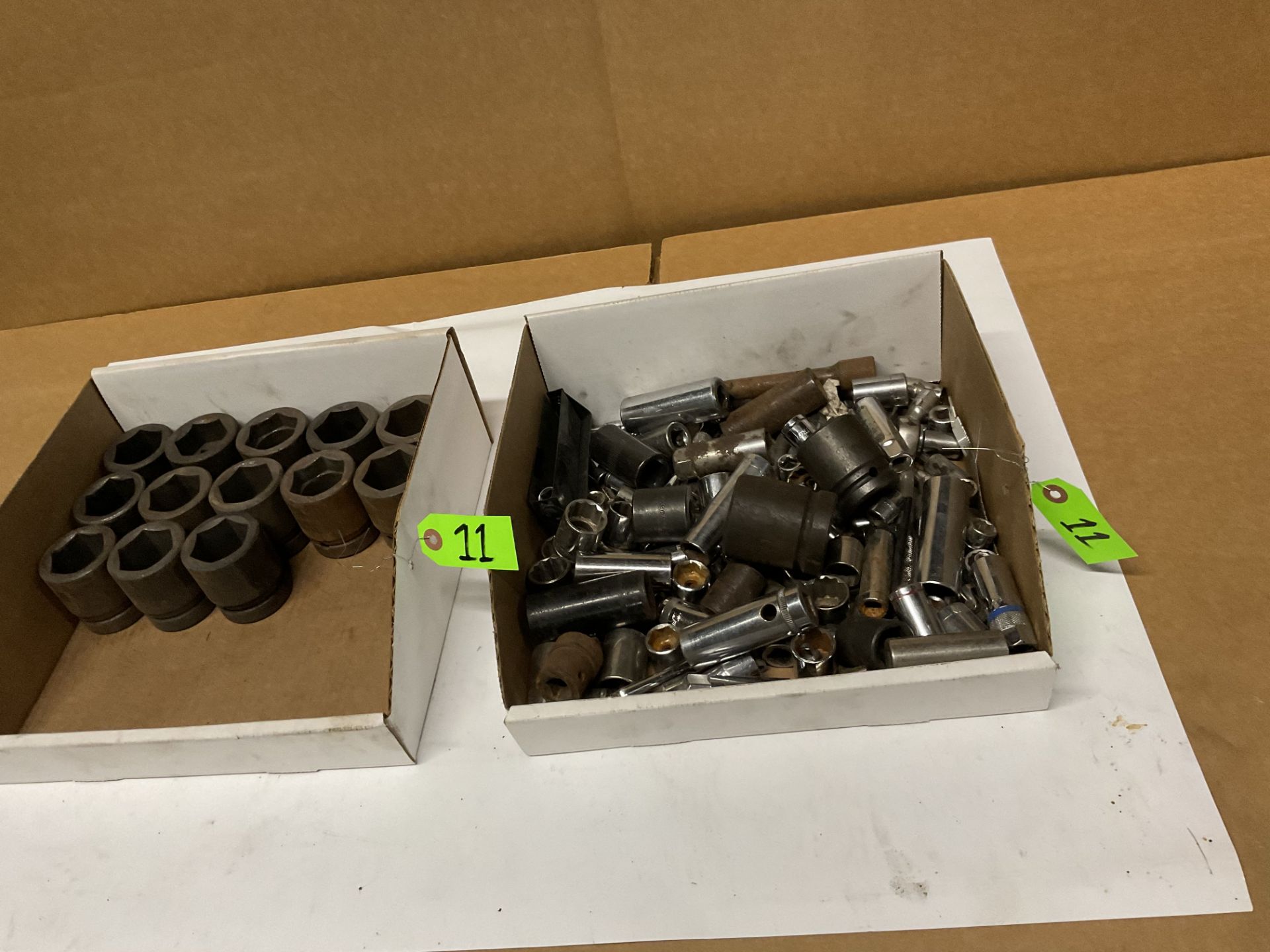Large assortment of sockets / varied and 13pc 1.5” diameter sockets