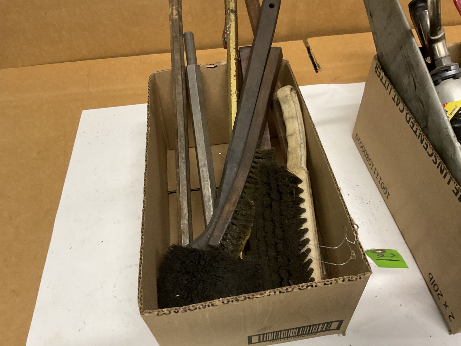 Assortment of pry bars , brushes, various hand saws and blades - Image 3 of 6