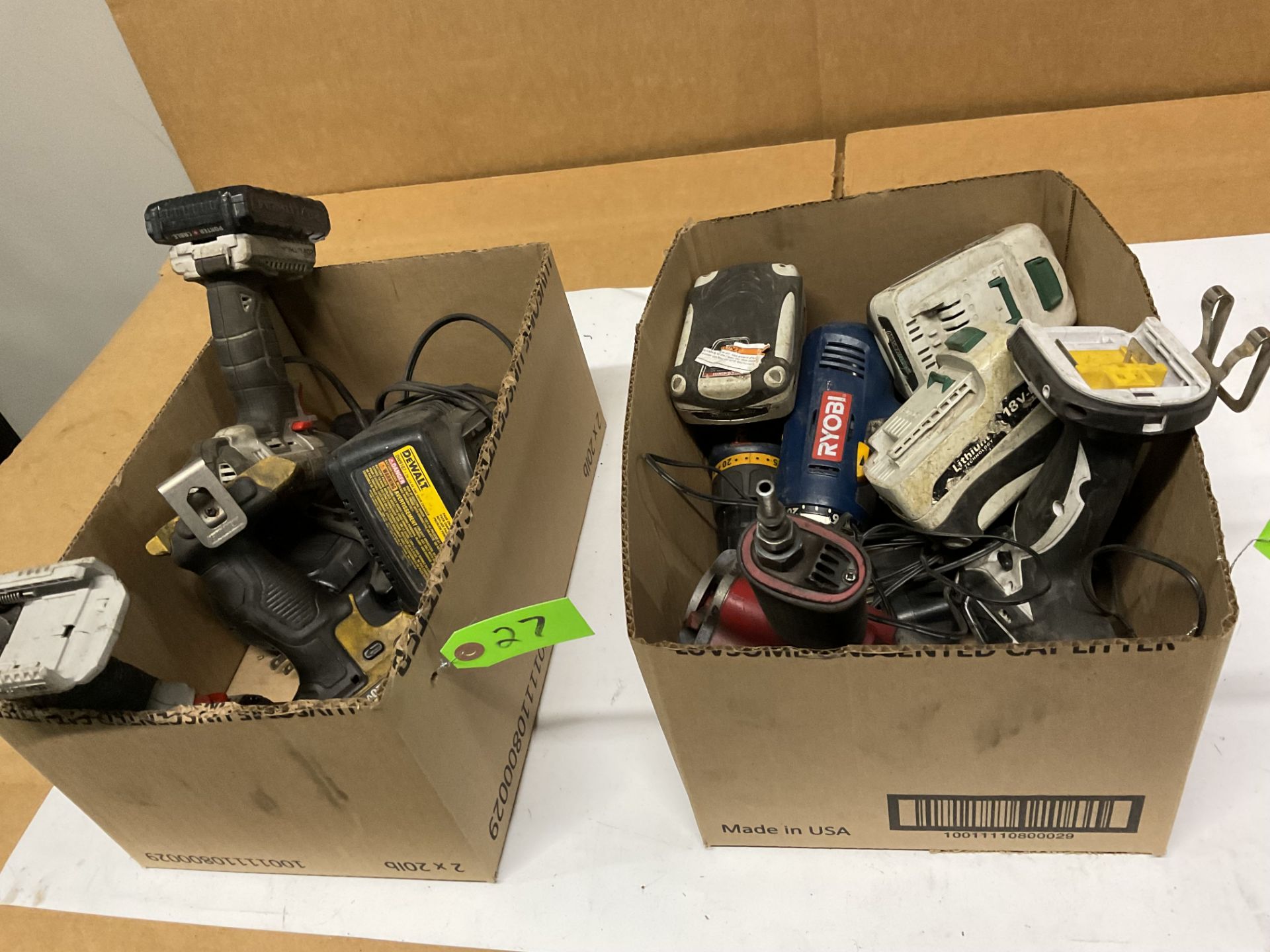 8 power drills and various battery packs , dewalt charger, air powered impact ratchet