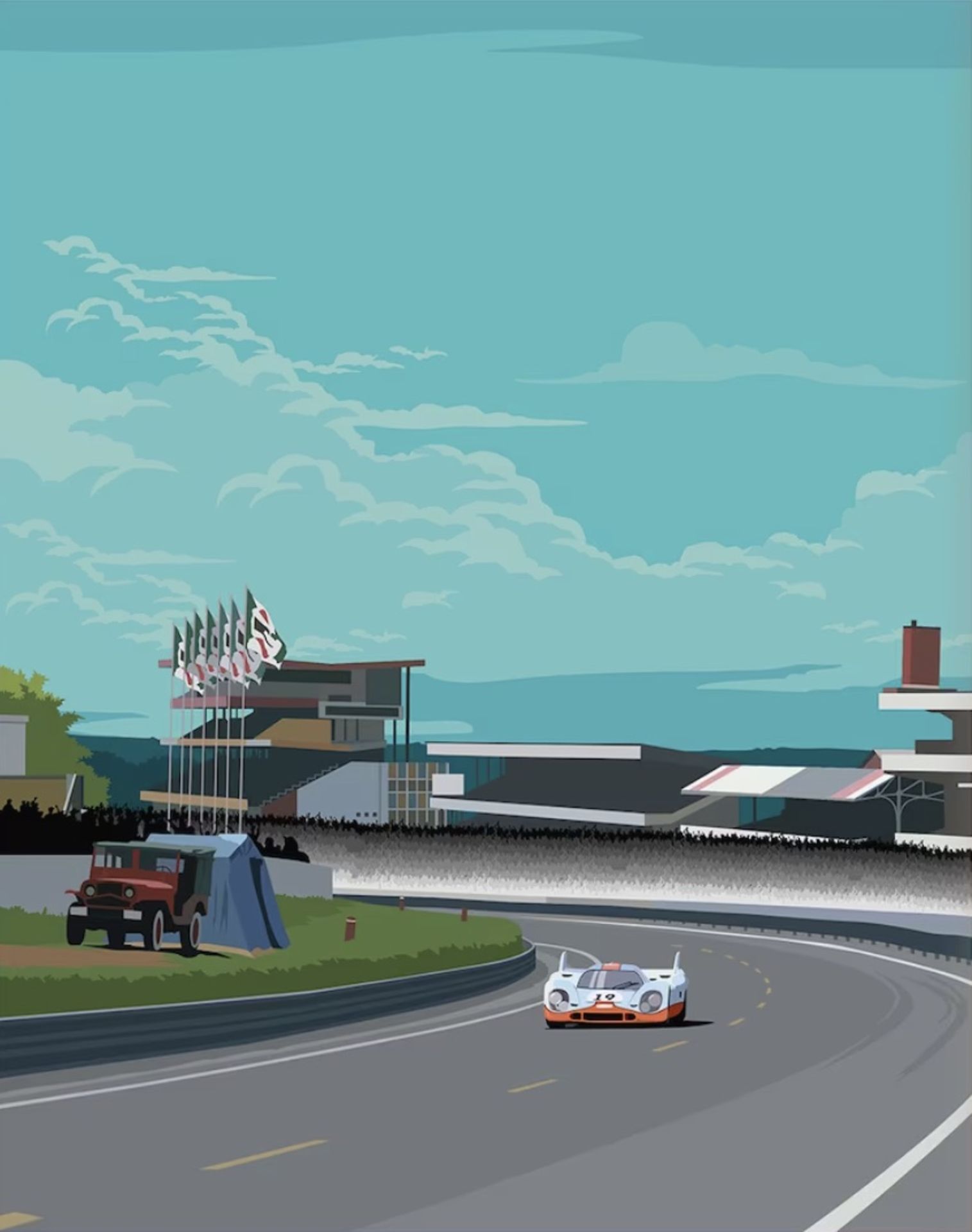 Porsche 917, 24 Hours of Le Mans, David Hockney Style Print