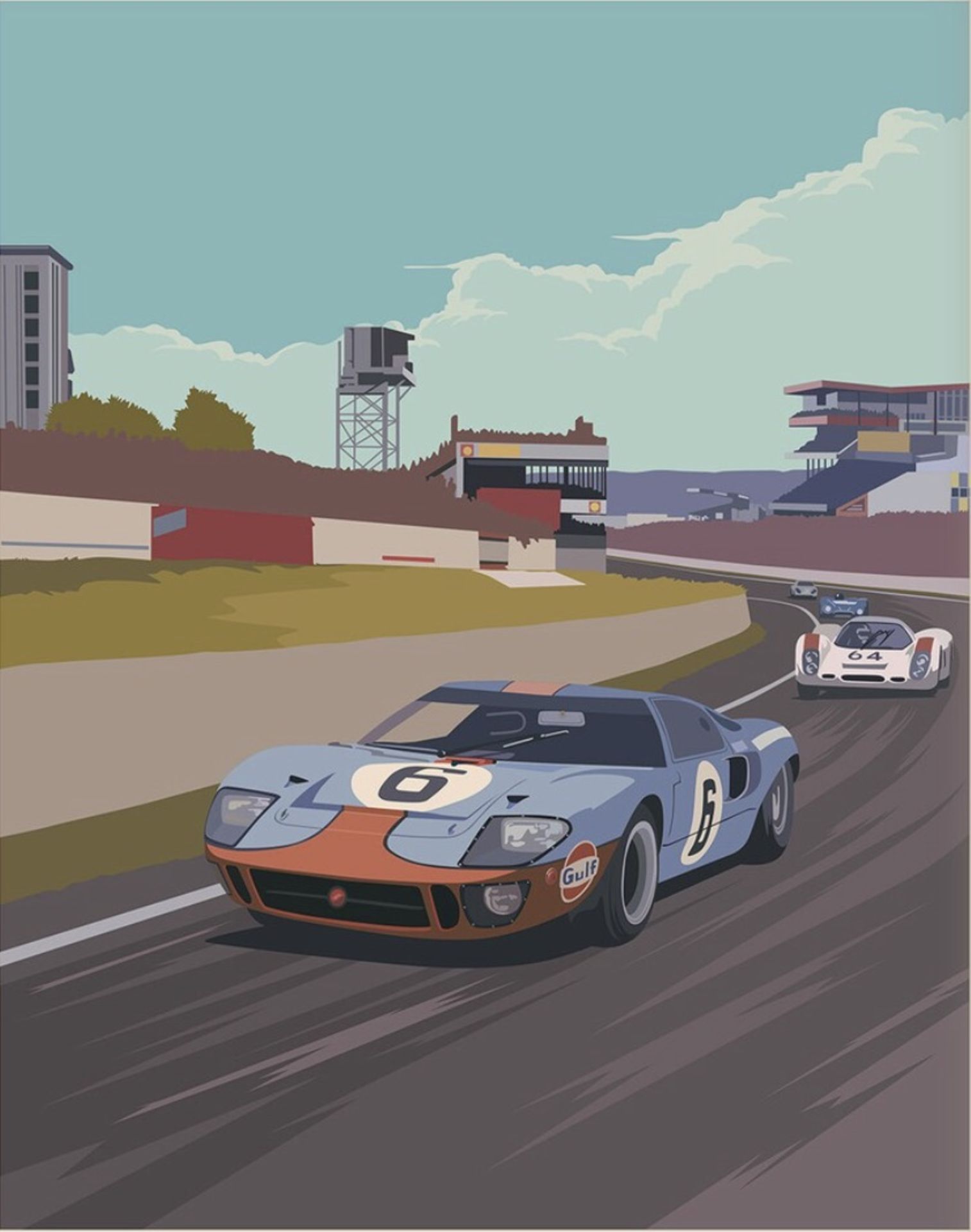 24 Hours of Lemans, Ford GT40 Print, David Hockney Style