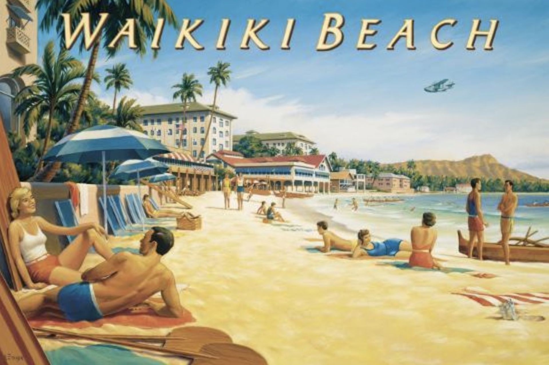 Waikiki Beach, Hawaii Travel Poster