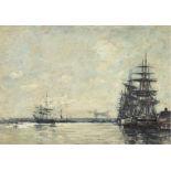 Eugene Louis Boudin "Ships in Harbor, CA, 1870" Print