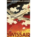 Swissair "Zurich, London" Travel Poster on Canvas