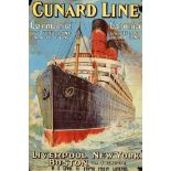 Cunard "Liverpool Boston, New York" Travel Poster