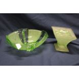 Two pieces of Art Deco period green glassware