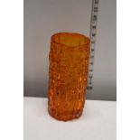 A large Whitefriars orange bark effect vase. Nine inches tall