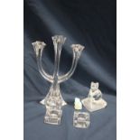 A selection of vintage glassware including Villeroy and Boch three stem candle holder