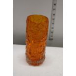 A smaller Whitefriars bark effect orange vase. Seven & a half inches tall.