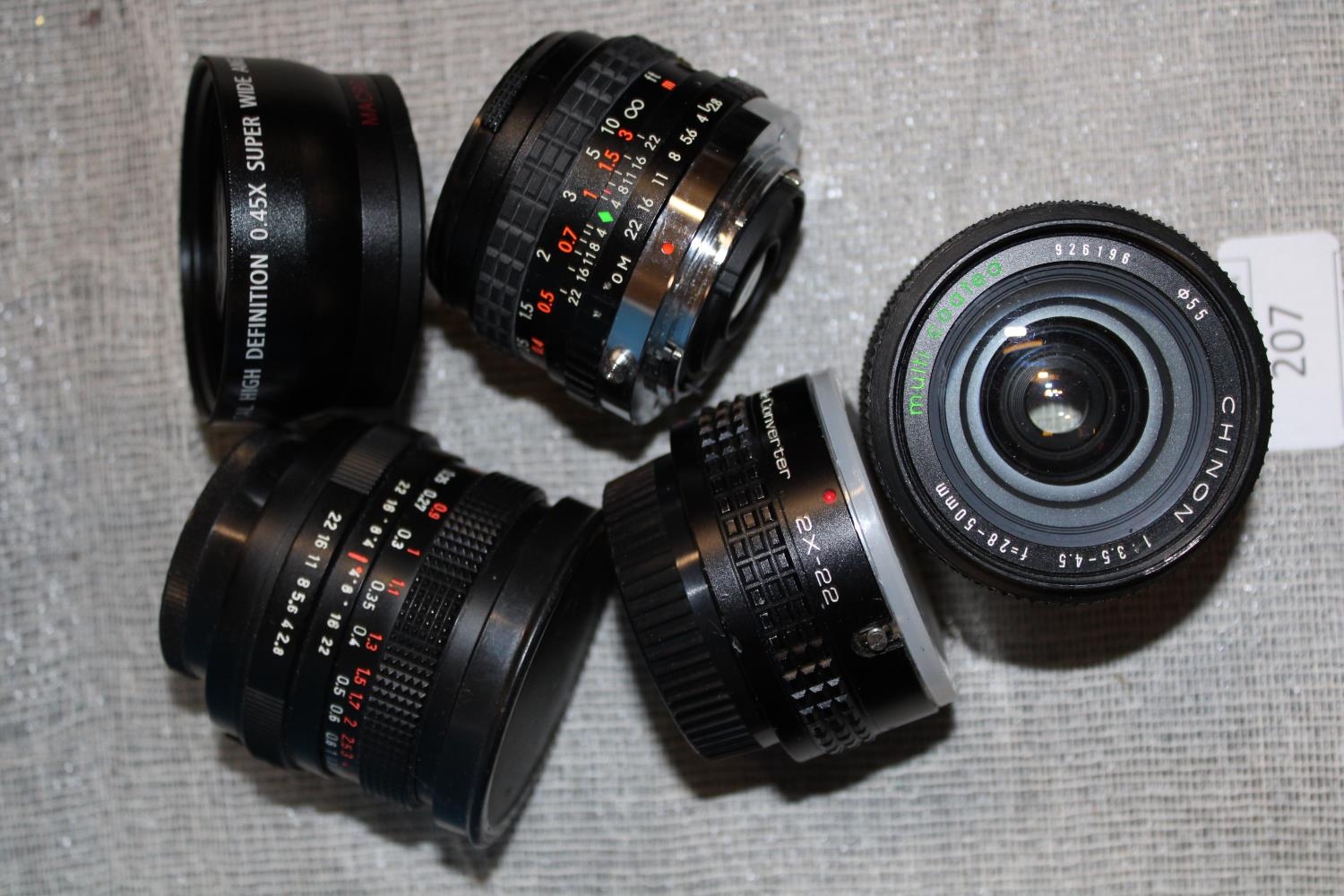 A selection of camera lenses