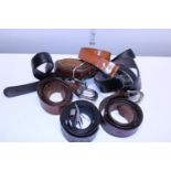 A selection of assorted leather belts