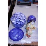Five pieces of collectable ceramics including a Royal Doulton Lady and Ironstone bowl