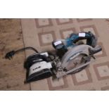 A cordless Makita circular saw (missing battery) and electric sander. Postage unavailable