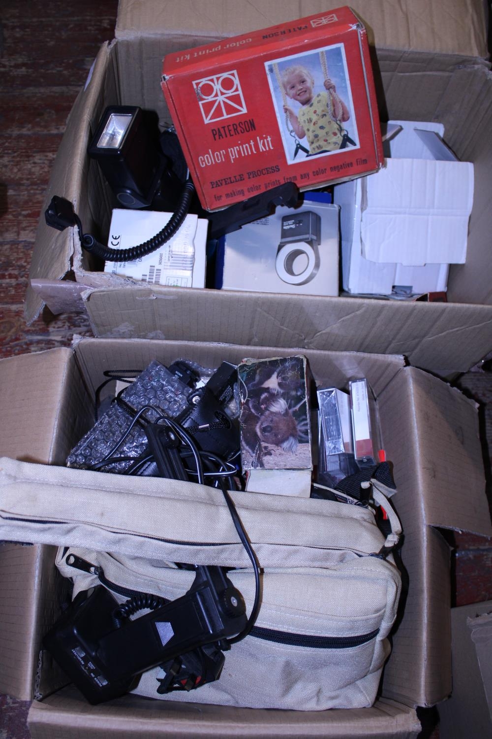 Two boxes of vintage camera cases & accessories etc. Postage unavailable