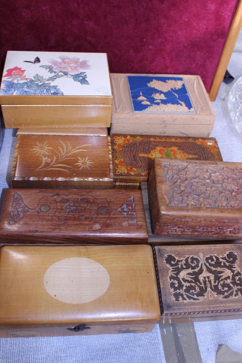 A job lot of assorted wooden boxes including musical examples