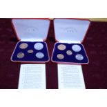 Two cased sets of first issue decimal coins