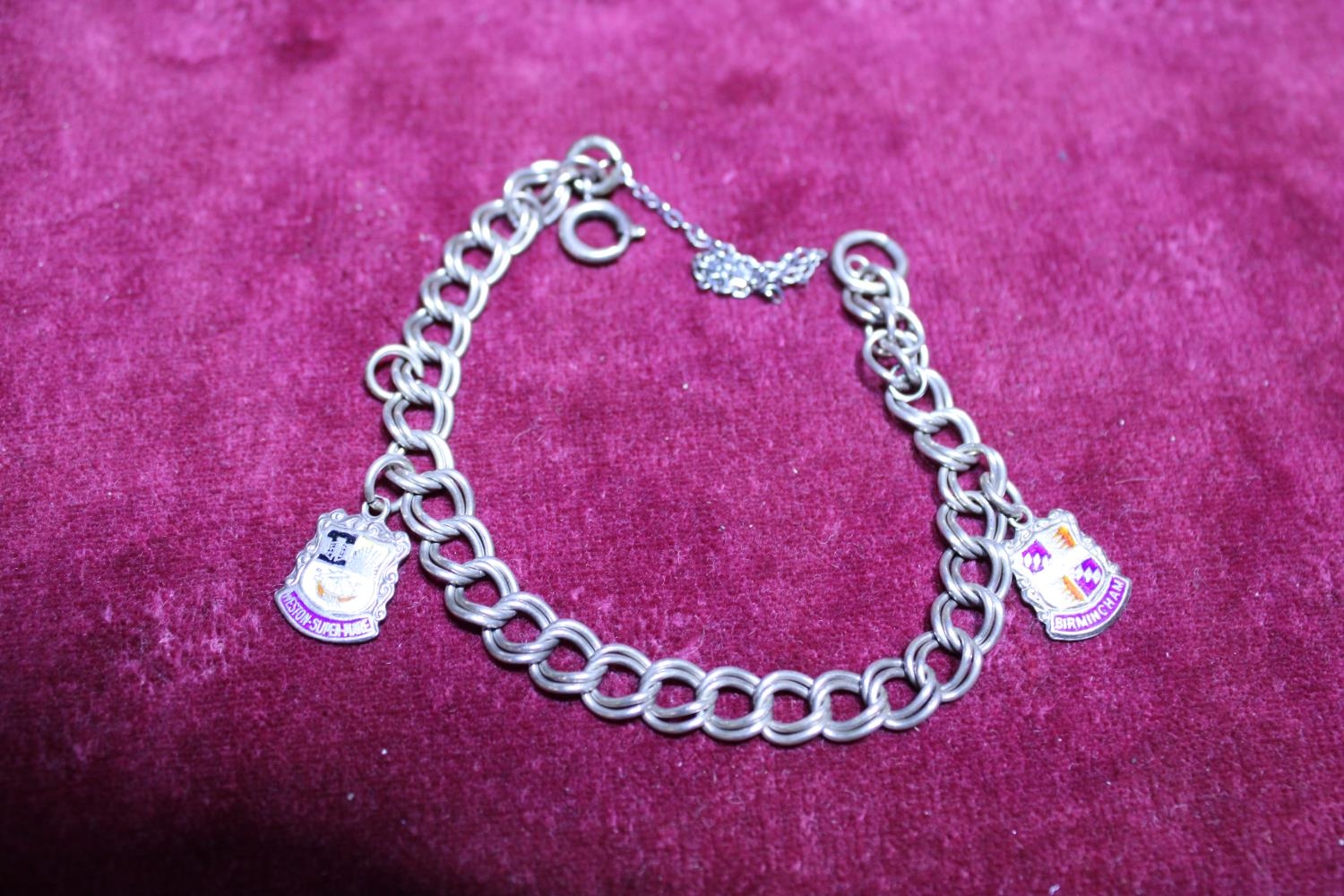 A sterling silver bracelet and charms