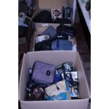 Two boxes of assorted camera cases and accessories postage unavailable