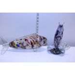 Two vintage glass fish ornaments