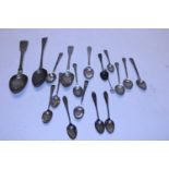 A job lot of hallmarked antique silver flat ware, mainly Georgian & Victorian 378 grams.